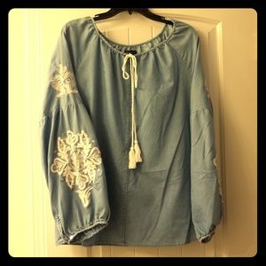 New Directions Woven Peasant Top NWT